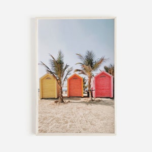 Colorful Beach Huts, Tropical Scenery, Beach Vacation, Coastal Getaway, Huts On The Beach, Colorful Beach Cabanas, Tropical Wall Decor