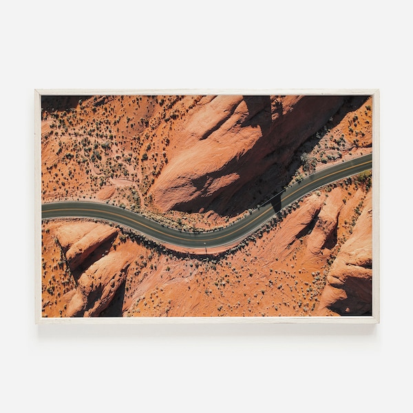 Luftbild Wüstendruck, Maob Utah Wandkunst, Utah Wüstendruck, Red Rock Canyons, Burnt Orange Wüste, Wüstenlandschaft, Utah Luftfotografie