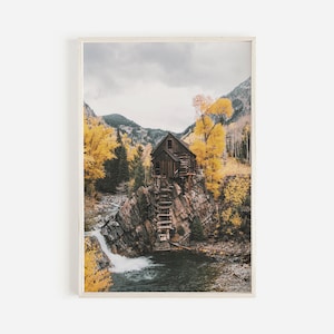 Mining Cabin in Colorado, Creekside Cabin Photo, Cabin in Autumn Trees, Aspen Tree Landscape, Mountain Cabin Decor, Colorado Scenery Print