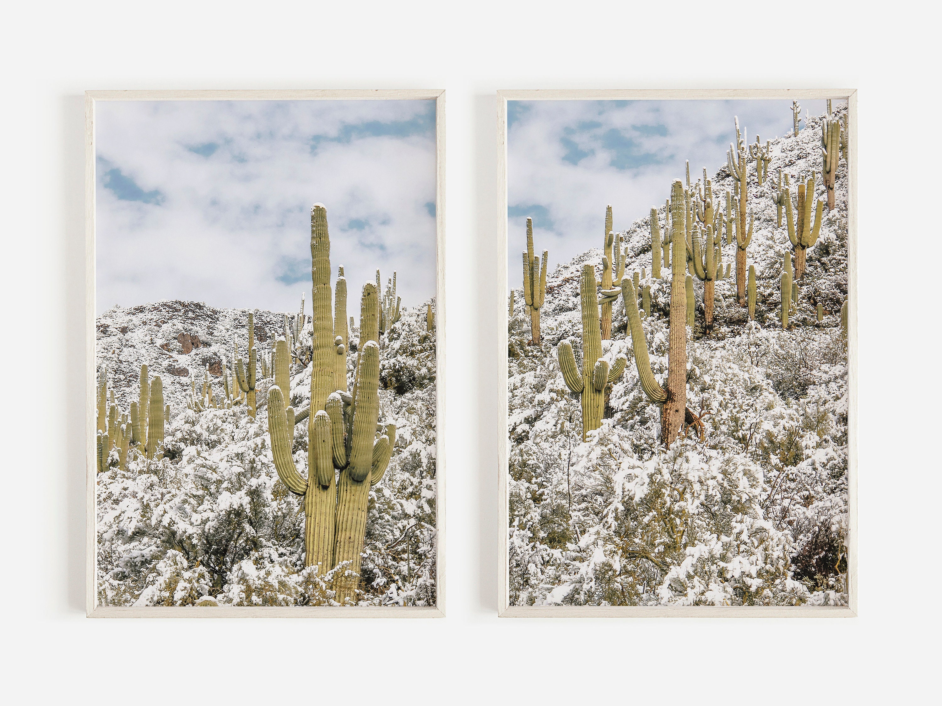 Frozen Giants: Snowfall on Saguaro National Park Cactus Winter Photography  Canvas Home Wall Art -  España