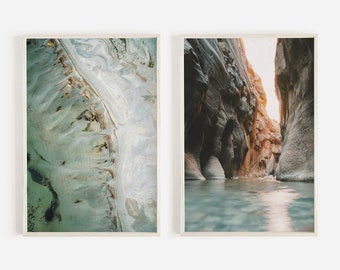 Salt Lake City Print Set, Utah Wall Art, Great Salt Lake Photo, Zion Narrows Print, Aerial Lake Photo, Water Print Set, Utah Digital Posters