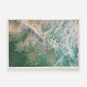 Coastal Beach Wall Art, Aerial Ocean Waves Print, Summer Digital Art, Teal Ocean Photography, Aerial Beach Poster, Tropical Home Decor