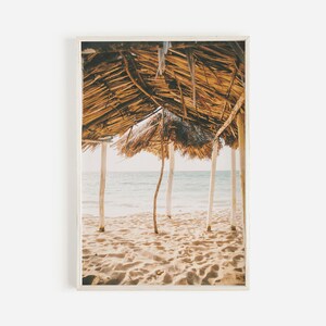 Straw Roof Cabana On Beach, Coastal Resort Print, Beach Cabana Wall Art, Palm Leaf Cabana, Ocean Scenery, Summer Beach Vacation, Resort Art