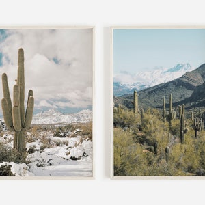 Arizona Winter Print Set, Mountains and Desert, Southwest Scenery, Snowy Mountain Print Set, Rustic Desert Decor, Set of 2 Prints