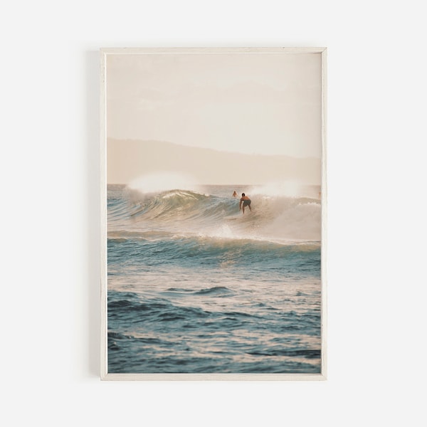 Sunset Surf Wall Art, Surfer On Open Ocean, Catching A Wave, Surfing At Sunset, Coastal Ocean Decor, Surfer Digital Print, Warm Sunset Art