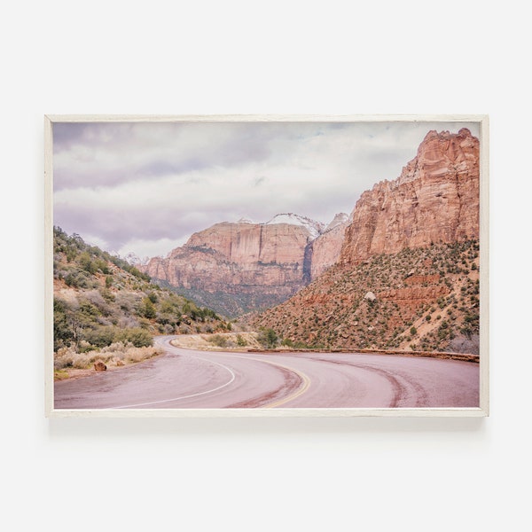 Mount Carmel Highway, Zion National Park Print, Utah Landscape, Zion Desert Photo, Winter Snow Desert Print, Zion Wall Art, Utah Photography