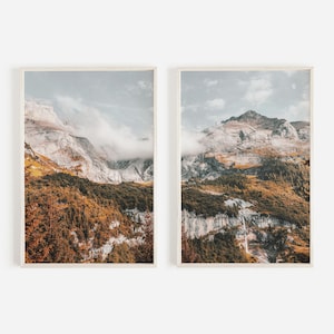 Autumn Mountain Forest Print Set, Foggy Mountain Peaks, Rustic Colorado Wall Art, Autumn Forest Decor, Rugged Mountain Range Print Set of 2