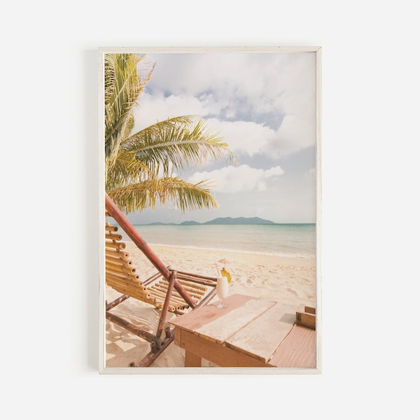 Island Ocean View, Beach Chair Looking Towards Ocean, Tropical Vacation Print, Island Getaway, Coastal Resort Wall Art, Beach Chair Scenery