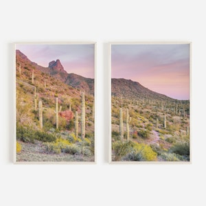 Desert Sunset Print Set, Set of 2 Prints, Pink Arizona Sunset View, Desert Scenery Posters, Saguaro Cactus Home Decor, Arizona Desert Prints