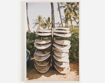 Suporte de aluguel de prancha de surf, férias tropicais, decoração de prancha de surf, arte de parede de praia, foto de surf na Califórnia, pôster de surf costeiro, impressão de surf da vida marinha