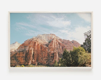 Zion Mountains, Zion National Park Print, Angels Landing Wall Art, Utah Travel Print, Desert Photography, Utah Desert Print