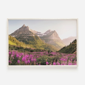 Mountain Lupine Flowers, Pink Lupine Flower Field, Mountain Meadow Poster, Montana Scenery, Rustic Landscape Print, Montana Mountain Range