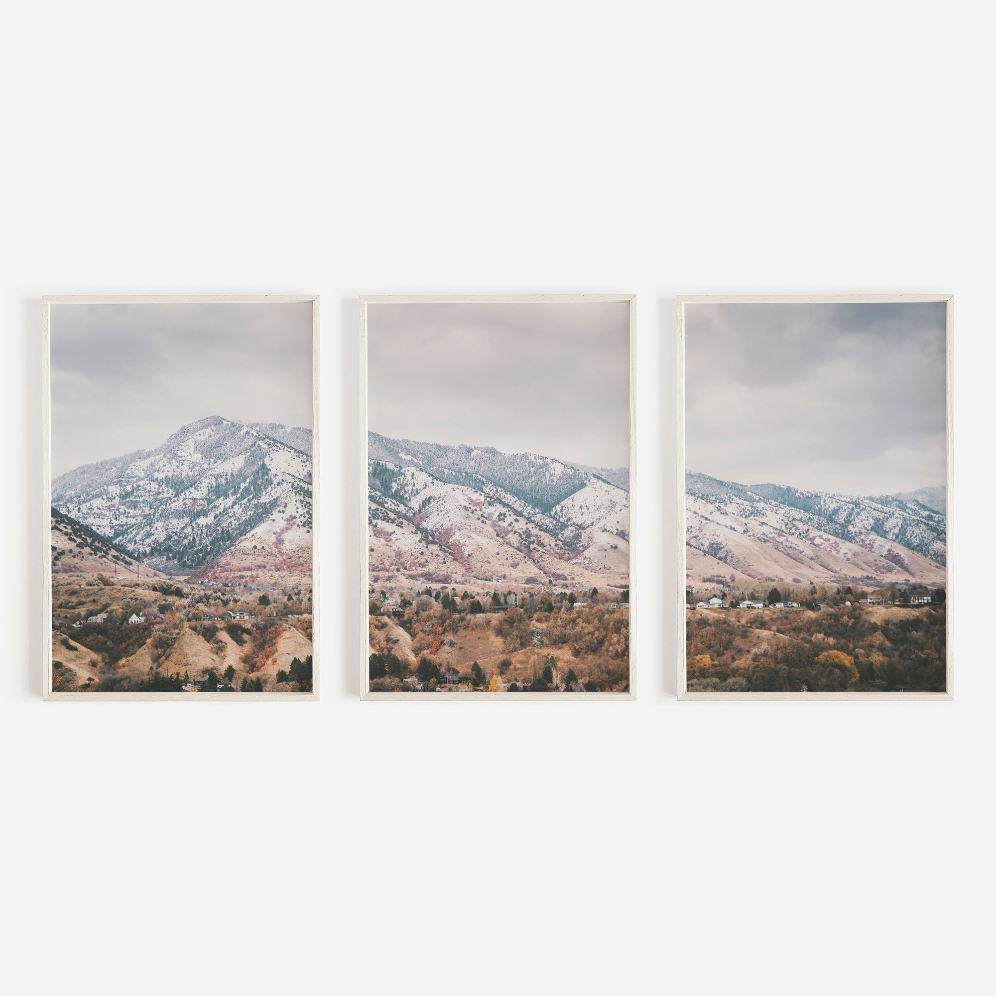 Salt Lake City Print Set, Snow Covered Mountains, Rustic Winter Utah Decor, Set of 3 Prints, Mountain Town Print Rustic Utah Decor Print Set