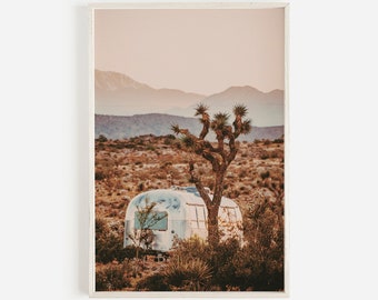 Desert Camping Print, Joshua Tree California, National Park Poster, Arizona Desert, Southwestern Decor, Desert Landscape Print, Joshua Tree
