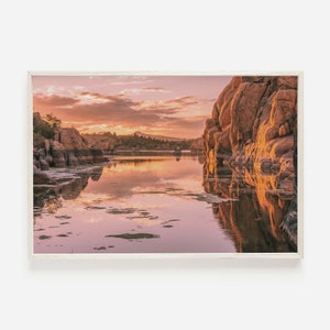 Watson Lake Sunset, Arizona Wall Art, Prescott Arizona, Mountain Lake Print, Sunset Over Water, Nature Photography, Printable Art