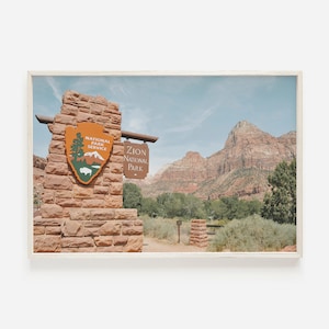 Parc national de Zion, signe Welcome To Zion, oeuvre d'art imprimable de Zion, paysage de l'Utah, impression de voyage de Zion, photo du désert de l'Utah, impression d'art mural Zion Utah