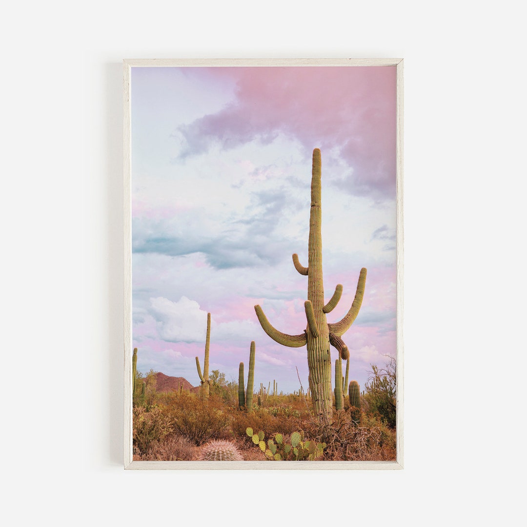 Pastel Saguaro Cactus Print, Desert Wall Art, Pink Sky Photo, Arizona ...