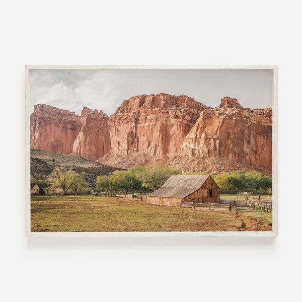 Southwest Cabin, Cabin in Canyon, Red Rock Canyon Wall Art, Desert Homestead Print, Southwest Decor, Horizontal Wall Art, Rustic Cabin Print