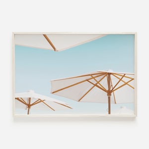 Beach Umbrellas Photo, Relaxing Day, Vacation Wall Art, Beach Home Decor, White Umbrellas Printable, Italy Beach Photo, Coastal Summer Day