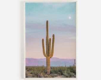 Arizona Cactus Sunset, Desert Landscape, Arizona Desert Wall Art, Southwestern Decor, Boho Wall Art, Saguaro Sunset Print, Printable Art