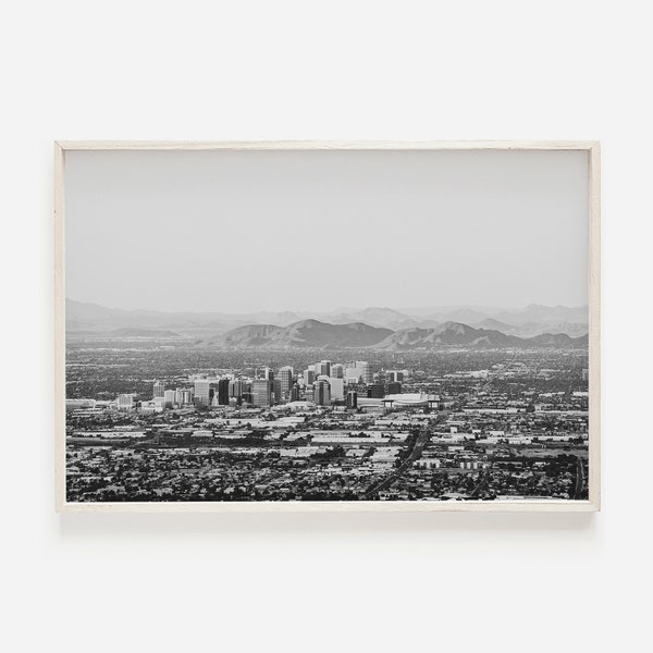 Black And White Phoenix Wall Art, Arizona Photography, Desert Cityscape, Phoenix Printable Art, Phoenix Skyline Poster, Phoenix Arizona Art