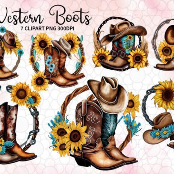 Western Boots Watercolor Clipart Teacher Designs, svg dxf png eps Cut Files for Cricut, Silhouette