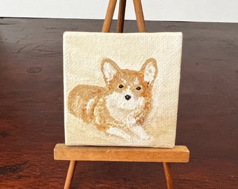 Miniature Corgi Painting | Original Handmade Dog Artwork for Dollhouse