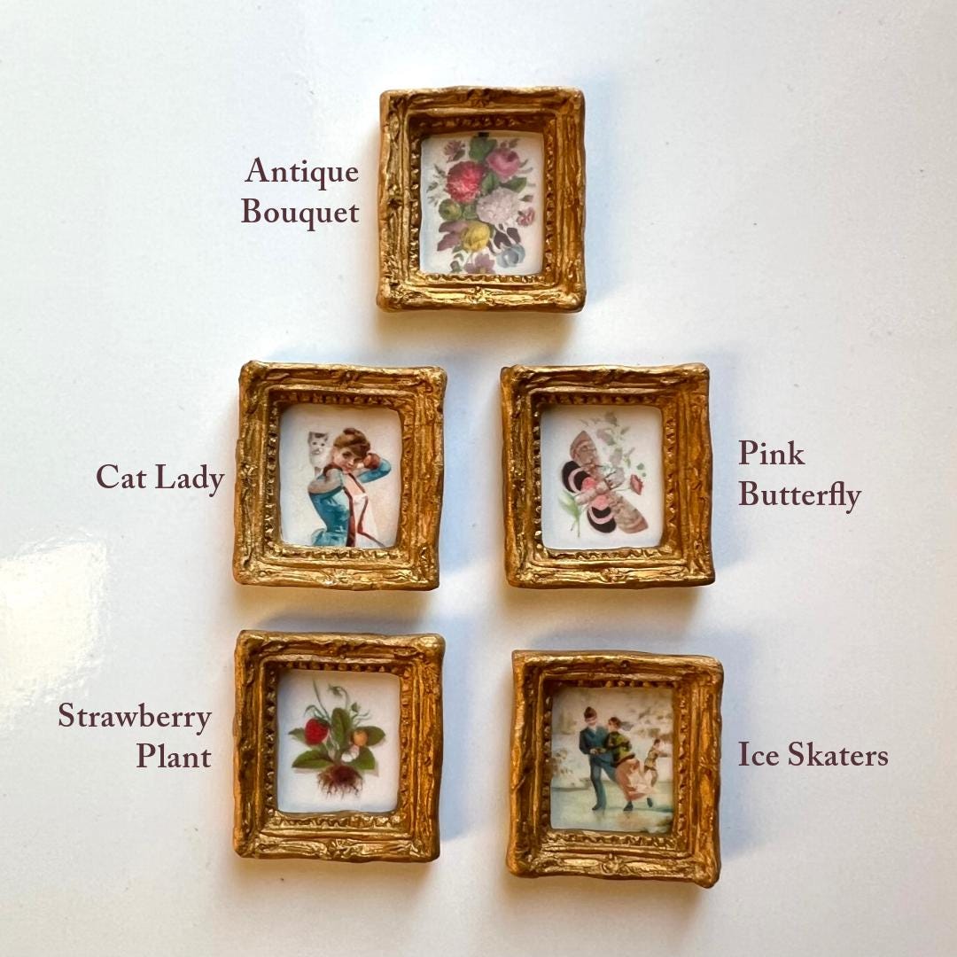 Extra Tiny Miniature Framed Artwork for Vintage Dollhouse Decor