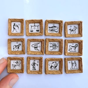 Extra Tiny Zodiac Miniature Framed Artwork for Vintage Dollhouse Decor