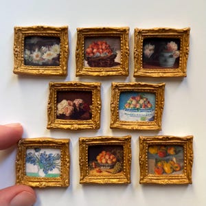 Miniature Framed Still Life Artwork for Vintage Dollhouse Decor
