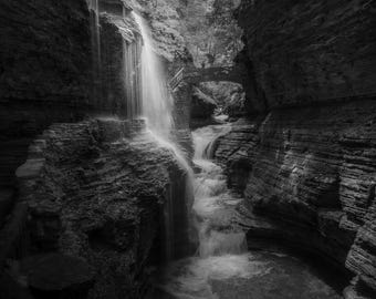 Watkins Glen Waterfall Bridge Print,  New York Finger Lakes Fine Art Photography