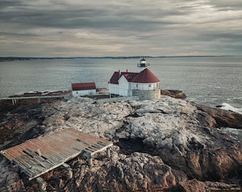 The Cuckolds Lighthouse Print, Maine Coastal Lighthouse Fine Art Photography, Black & White and Color
