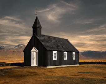 The Black Church of Búðir, Búðakirkja Fine Art Photography, Iceland Wall Art | Color or Black & White