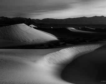 Shadow – Black and White Mesquite Dunes Unframed Print, Death Valley Photography, Fine Art Wall Decor
