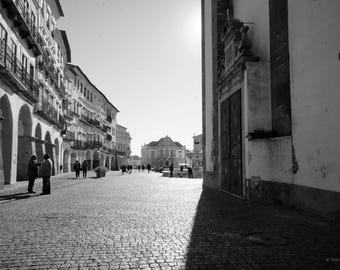 Évora Portugal Square Print – Black White Architecture Fine Art Photography