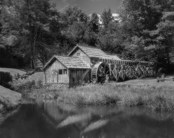 Mabry Mill Fine Art Print, Blue Ridge Parkway Wall Art, Black and White Appalachian Landscape Decor