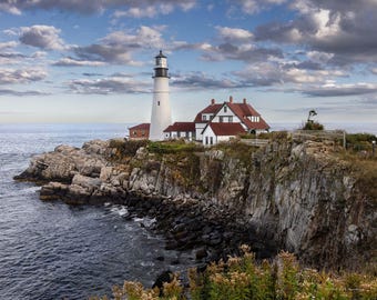 Portland Head Light Print, Maine Lighthouse Photography, Black and White or Color