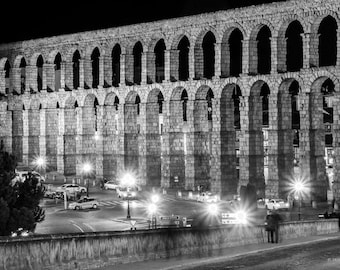Segovia Aqueduct Night Photography Print – Roman Architecture Fine Art Photography