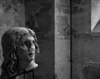 Pantheon Sculpture Black and White Print – Paris Marble Statue Fine Art Photography