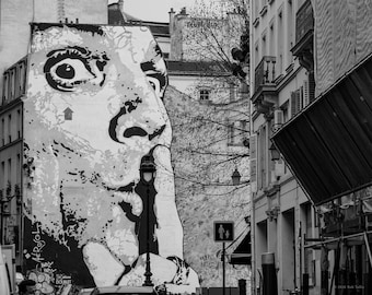 Salvador Dali Paris Mural Print – Black and White Street Art Fine Art Photography