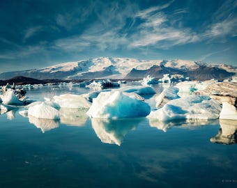 Jökulsárlón Glacier Lagoon Print, Iceland Wall Art, Color and Black White Fine Art Print