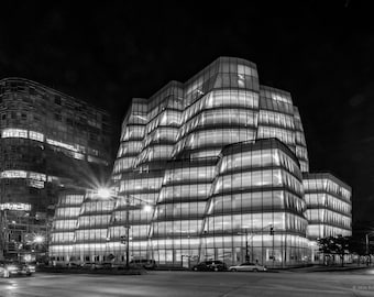 Frank Gehry Building NYC Night Print – Black White Architecture Fine Art Photography