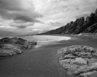 Big Cloud – Black and White Ruby Beach Print, Olympic National Park Fine Art Photography
