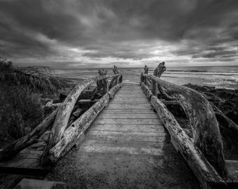 Bridge to the Pacific , Olympic National Park Print, Black and White Coastal Fine Art Photography