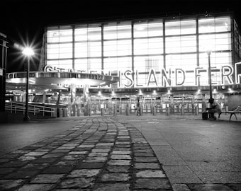 Staten Island Ferry Terminal Black and White Architecture Print – NYC Harbor Crossing Photography