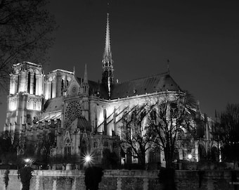 Notre Dame Cathedral Paris Print – Black and White Gothic Architecture Fine Art Photography
