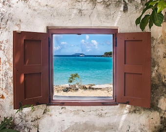 Window on Cinnamon Bay, St John Caribbean Beach Print, US Virgin Island Photograph