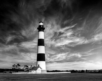 Bodie Island Lighthouse Black and White Print – Outer Banks Coastal Fine Art Photography