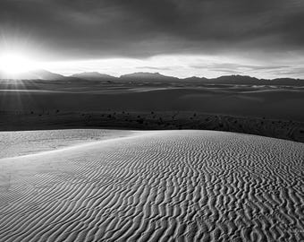 A Break in the Clouds, White Sands New Mexico Black and White Photography Print