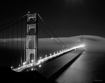 Golden Gate Bridge Fog Photography Print – Black and White California Fine Art Photography
